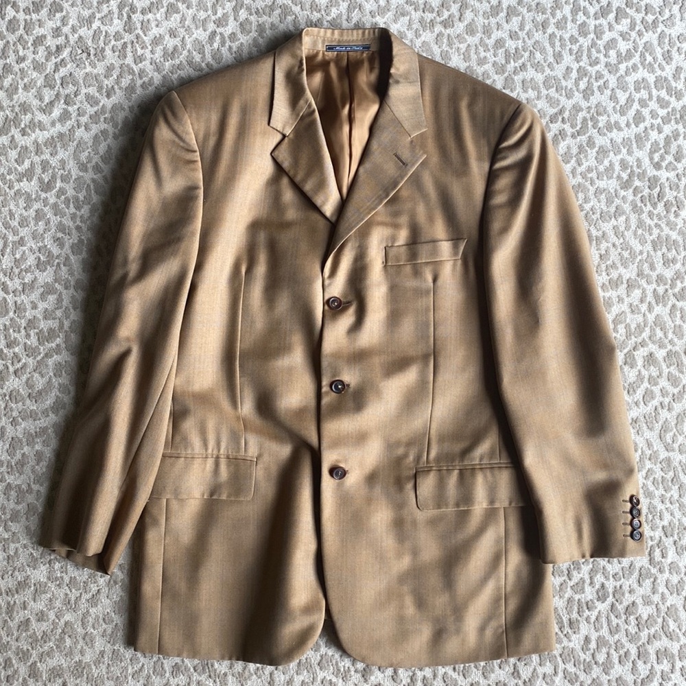 Zanella Men’s Italian Made Wool Tan/Camel Blazer Jacket Sport Coat, size 42